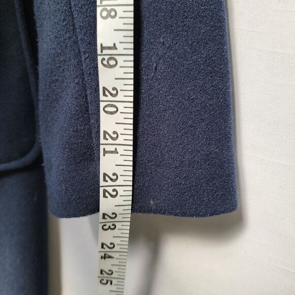 M & S Navy Blue Over Coat Solid Notched Lapel Collar w 2 Pockets Fleece Jacket 6 - Picture 7 of 8
